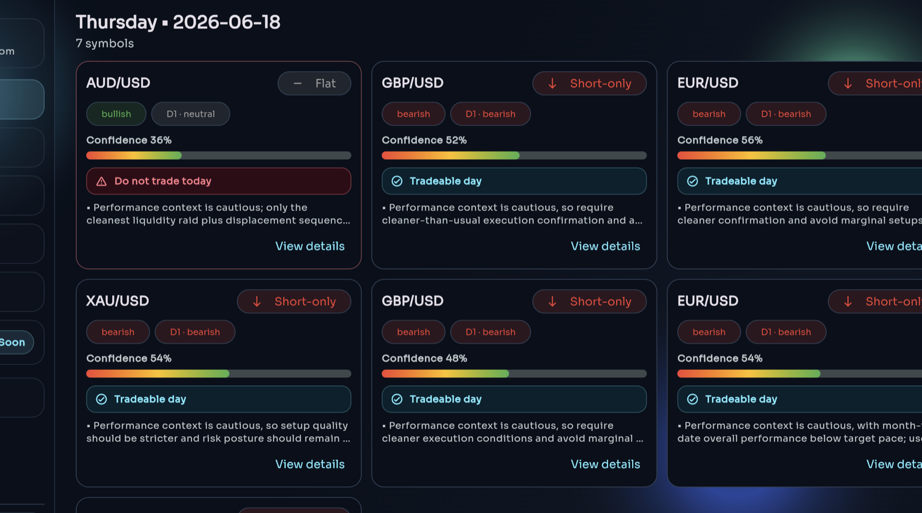 Hexa dashboard showing structured market analysis
